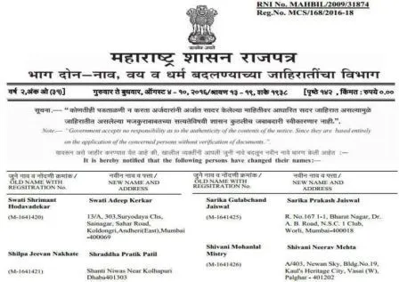 Gazette of Name Change Maharashtra