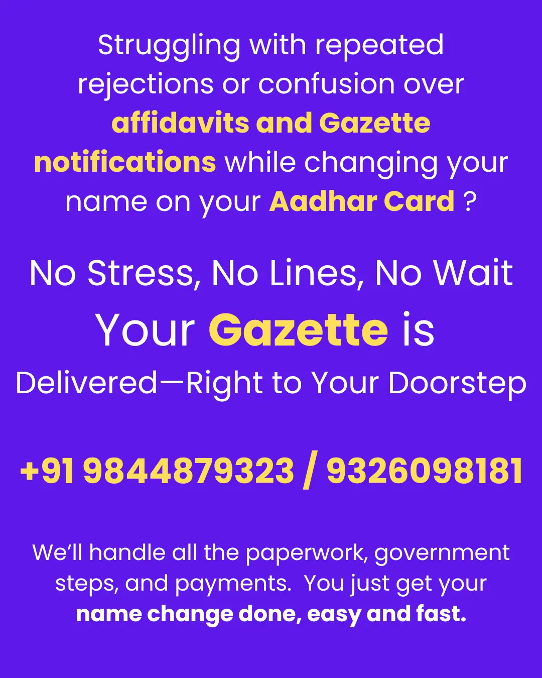 Name change documentation in Chennai mobile