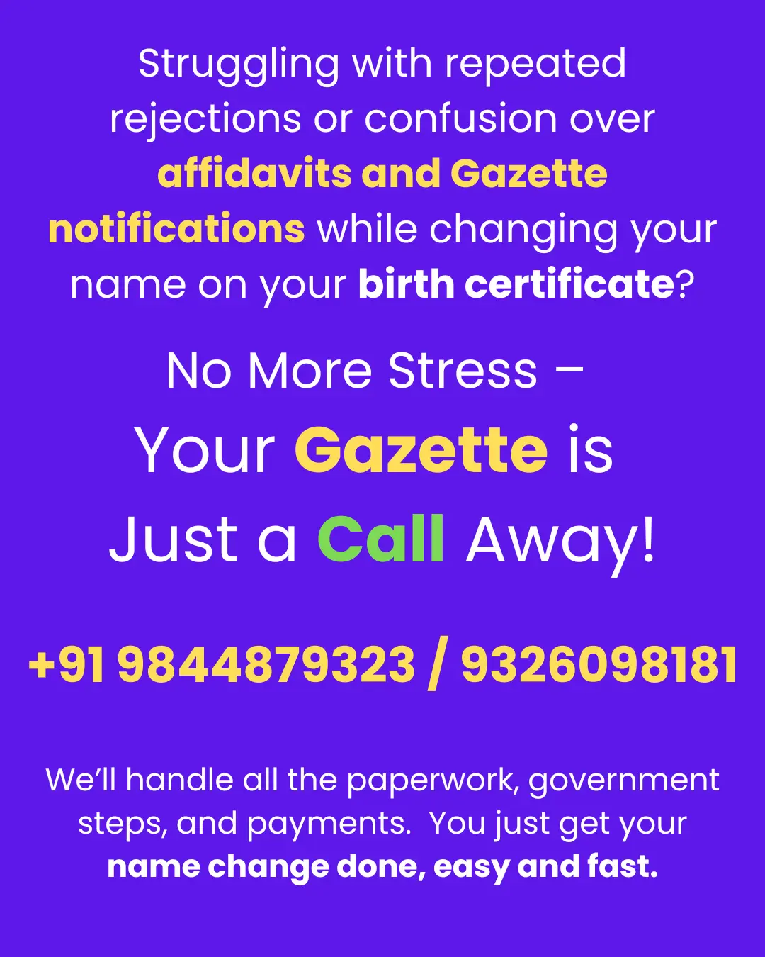 Name change documentation in Chennai mobile