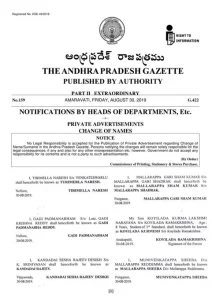 Online Gazette Application for Name Change in Nandyal 1 Andhra Pradesh Gazette