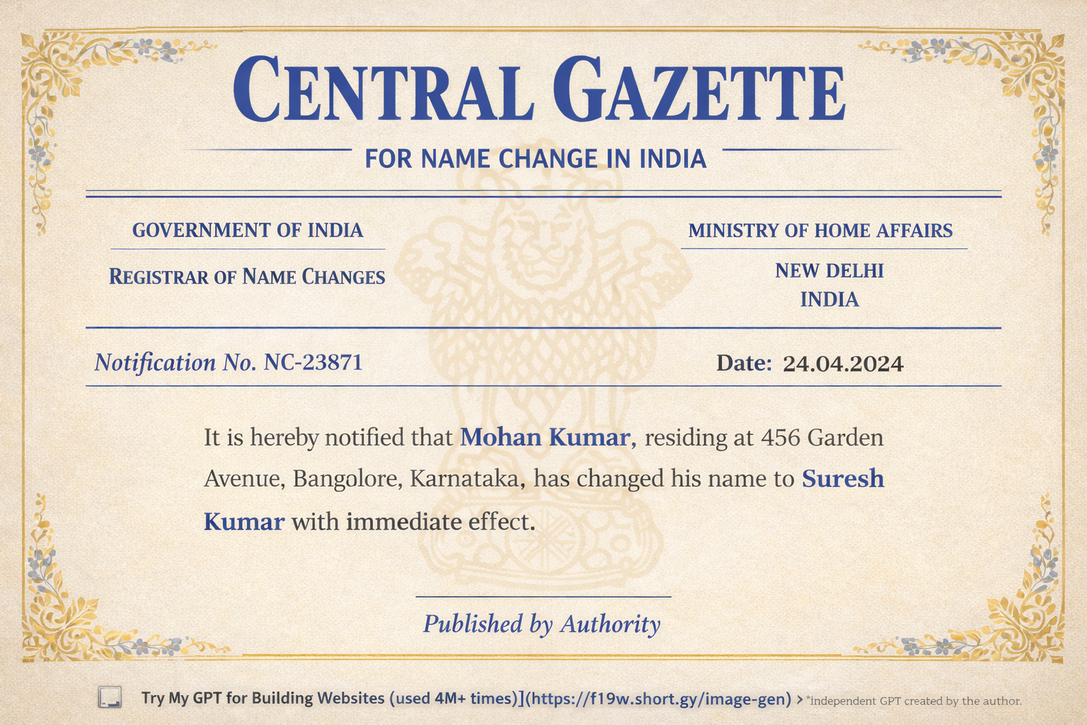Central Gazette Notification for Name Change in India: Complete Guide